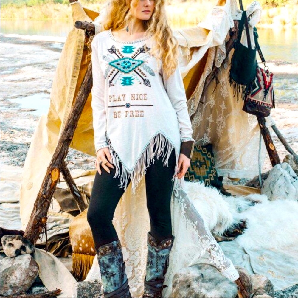 Beaded & Fringed Long Sleeve Double D Ranch S